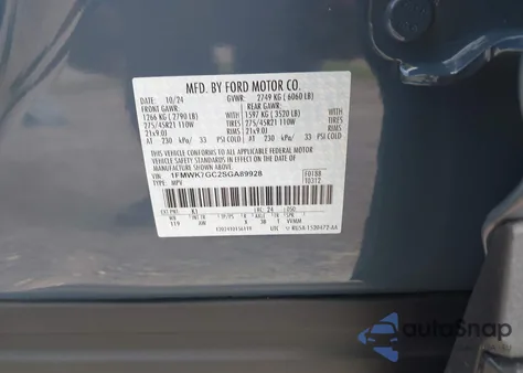 2025 Ford Explorer St from USA, damaged, VIN 1FMWK7GC2SGA89928